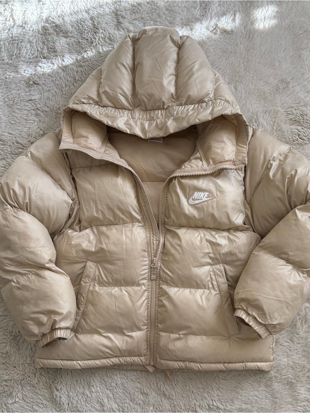 Nike Hooded Puffer Jacket in Beige